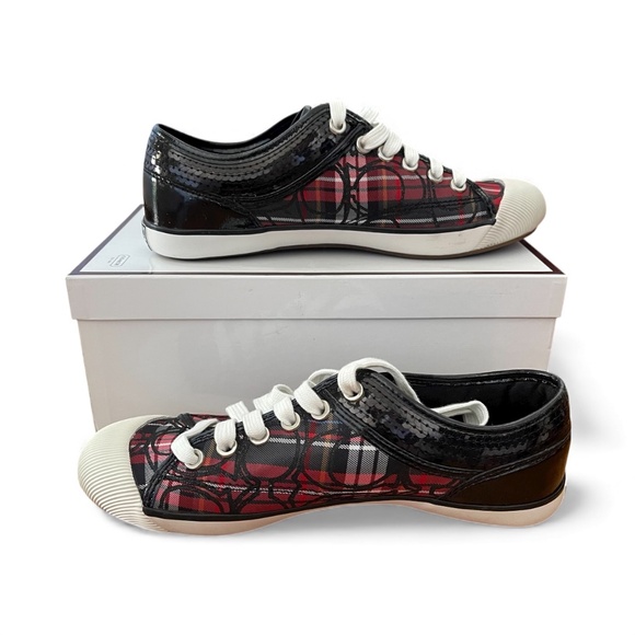 EUC - Coach Women's Shoes Zorra Plaid Sequins Sneakers Size 7 **Worn Once** - Picture 4 of 10
